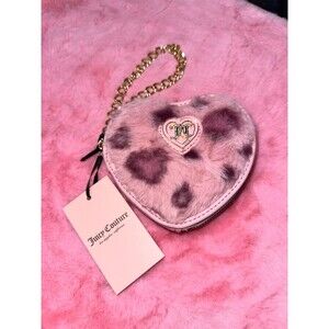 Juicy Couture Faux Fur Pink Cheetah Heart Wristlet Chain HTF NEW